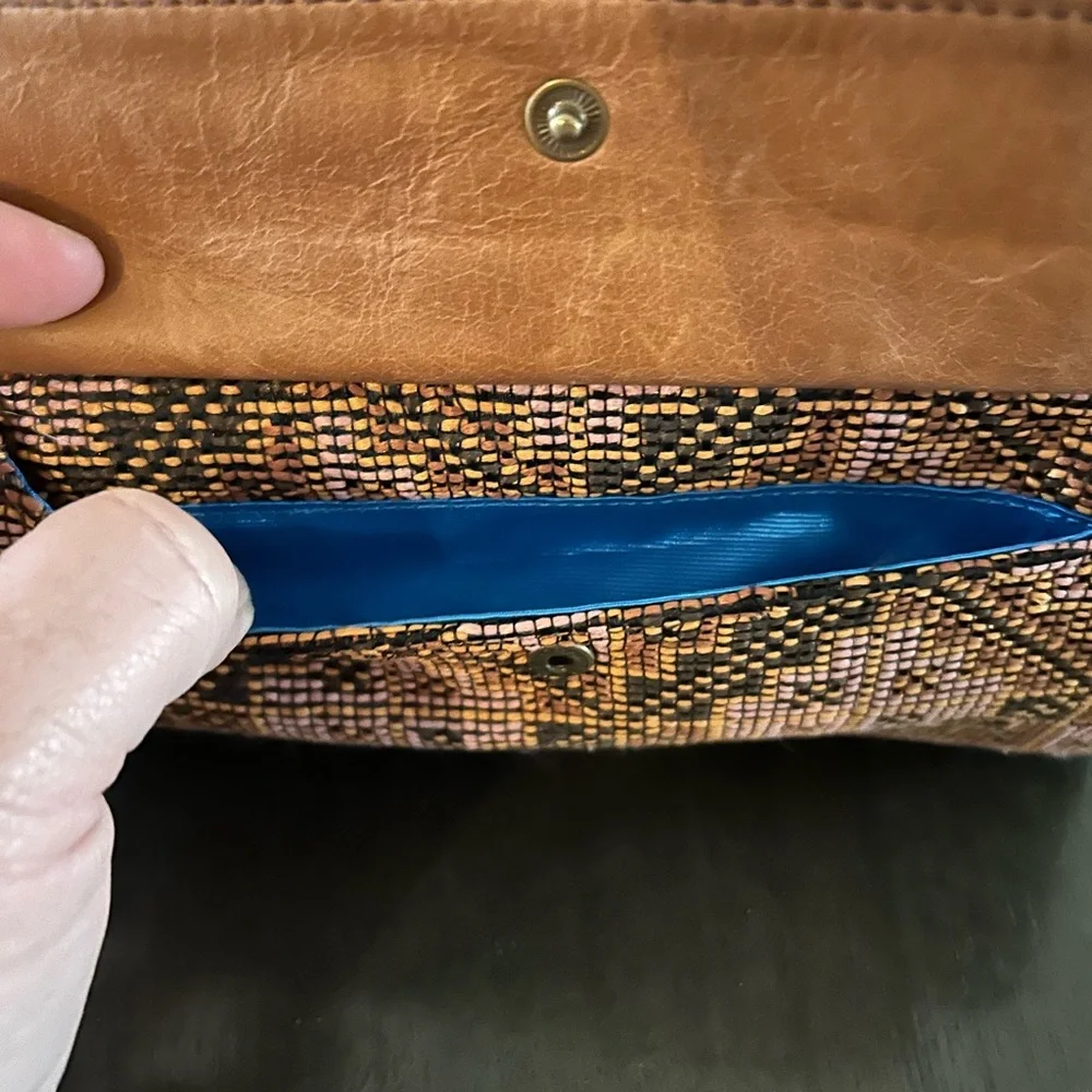 HOBO Tan Leather and Patterned Fabric Hobo Bag